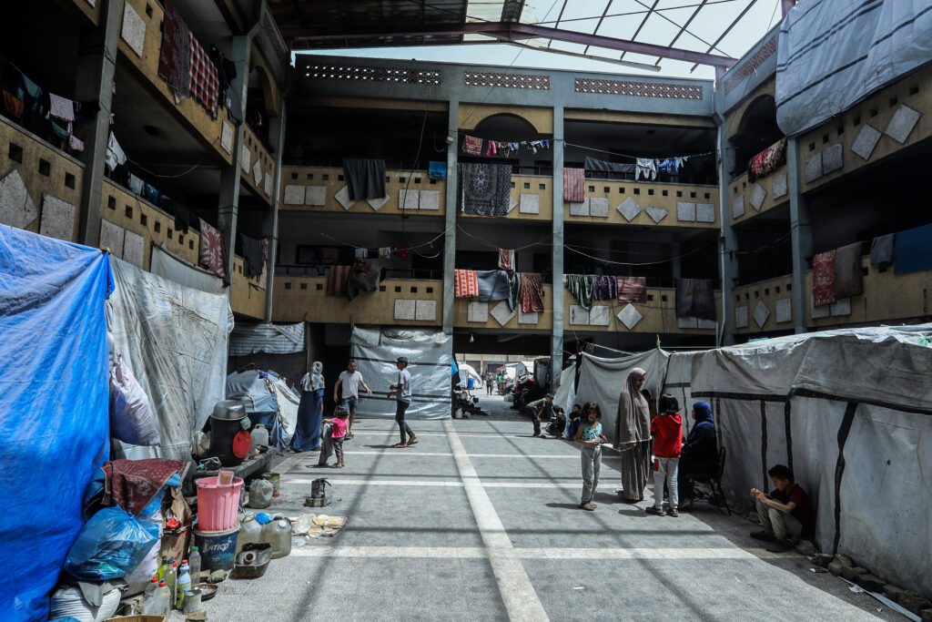 Displaced Palestinians shelter at a UNRWA school in Khan Younis, in the southern Gaza Strip, May 18, 2026. Photo by Abed Rahim Khatib/Flash90